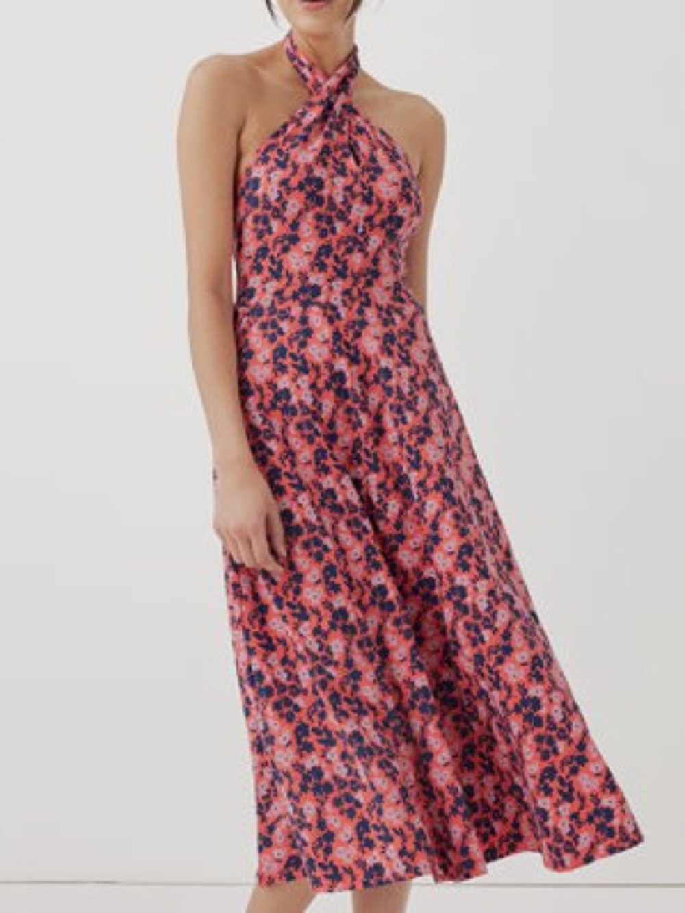PACT Women's Fit & Flare Modern Halter Dress “Sweet Floral Cayenne” XXL - NWT